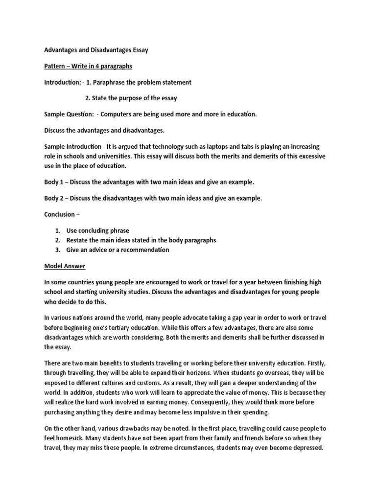 Advantages and Disadvantages Essay Structure With Sample PDF Essays