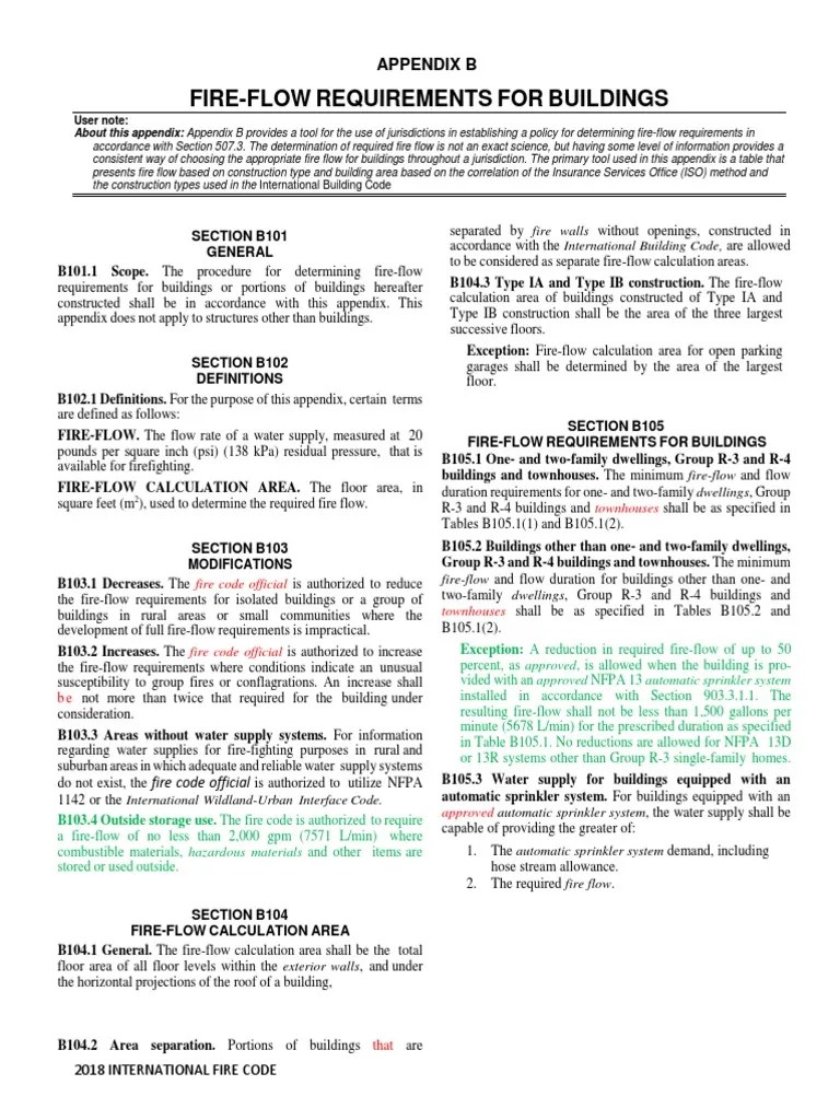 2018 Appendix B Fire Flow Requirements For Buildings PDF Fire