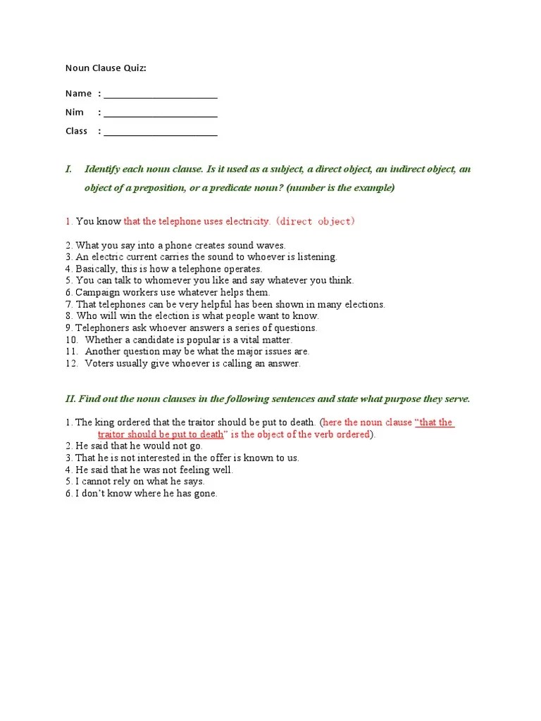 Noun Clause Quiz | PDF