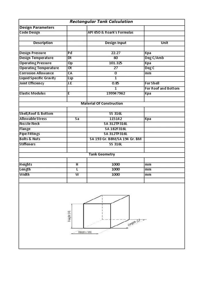 Rectangular Tank Calculation PDF Mechanical Engineering Mechanics