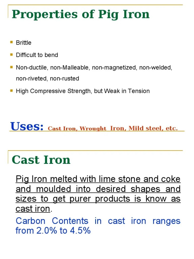 Properties of Pig Iron Uses PDF Steel Cast Iron