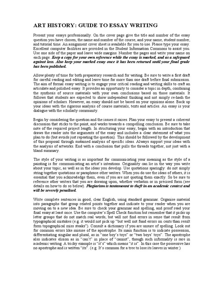 Art History Essay Writing Guide PDF Citation Essays