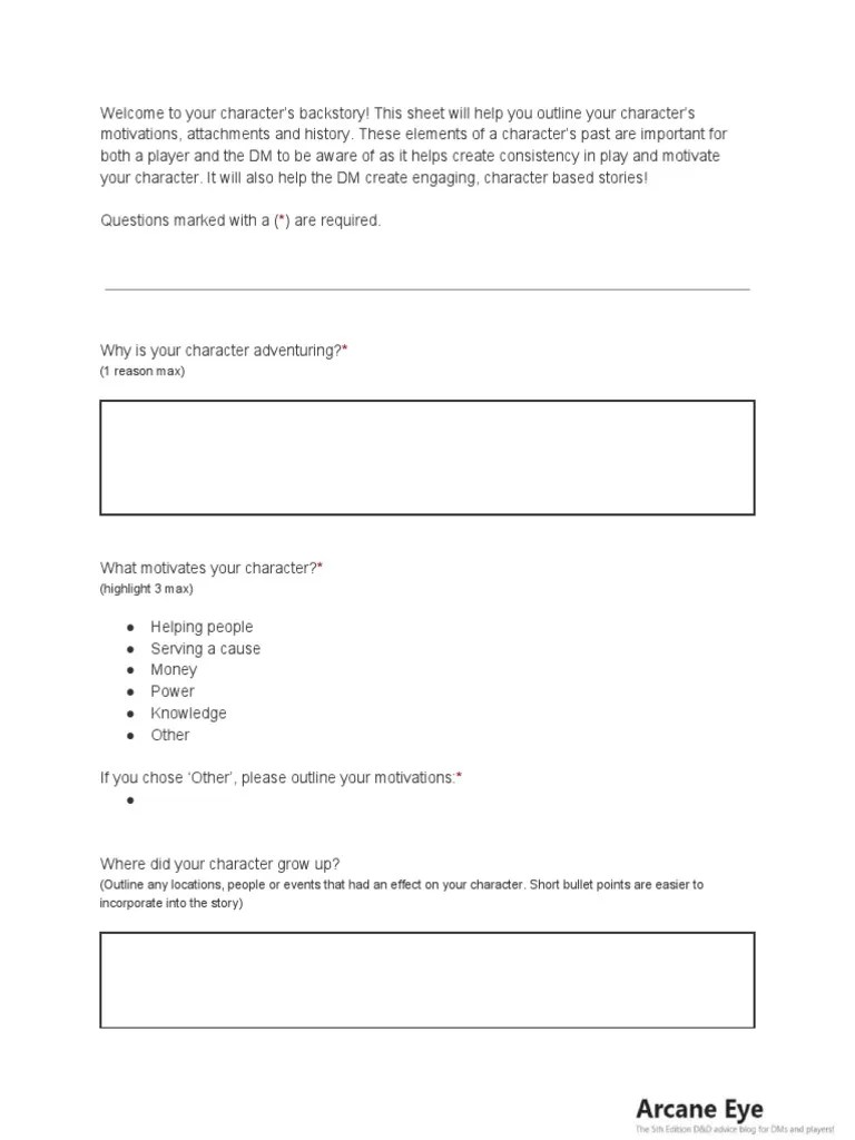 Character Backstory Template 1 PDF