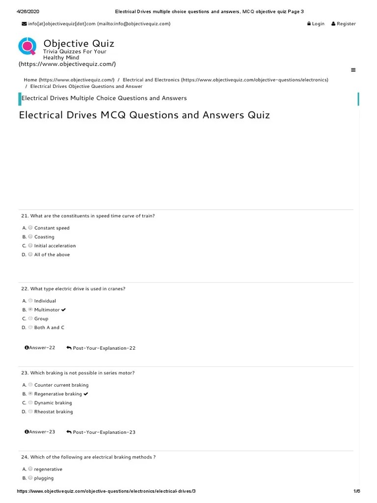 Electrical Drives Multiple Choice Questions and Answers, MCQ Objective