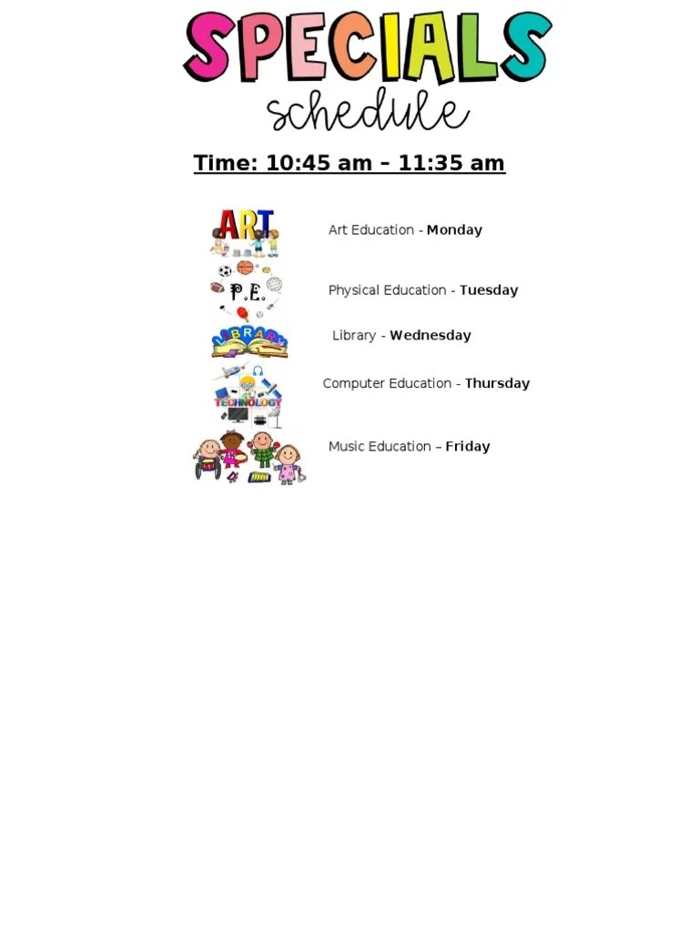 Specials Schedule PDF