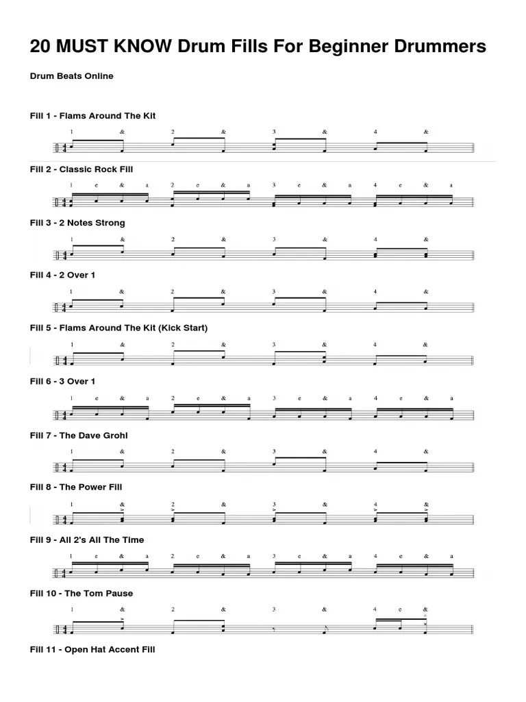 20 MUST KNOW Drum Fills For Beginner Drummers PDF