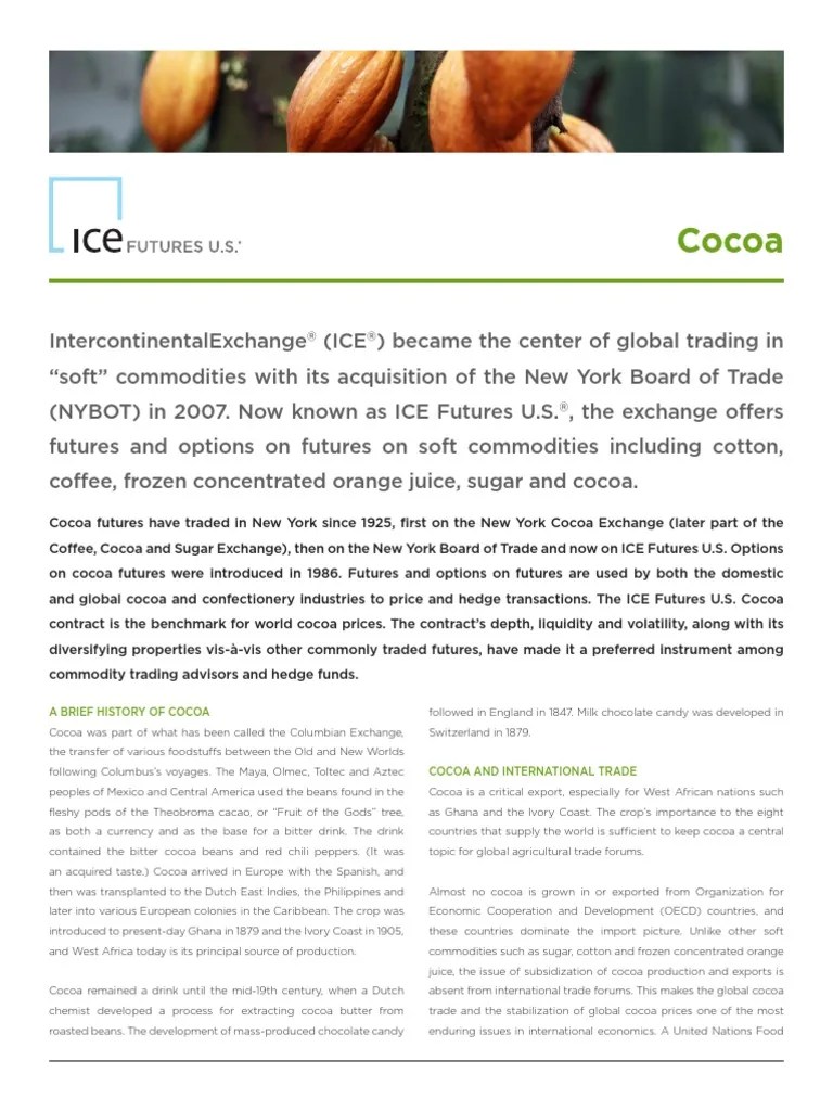 ICE Cocoa Brochure PDF Futures Contract Cocoa Bean