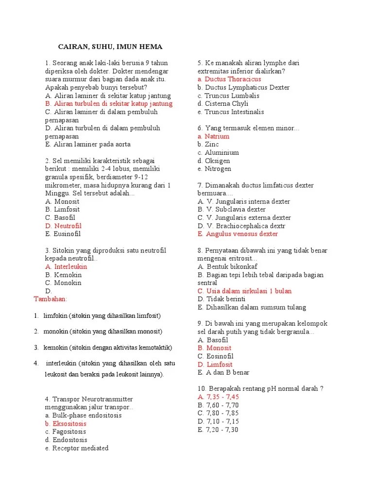Cairan, Suhu Dan Imun Hema