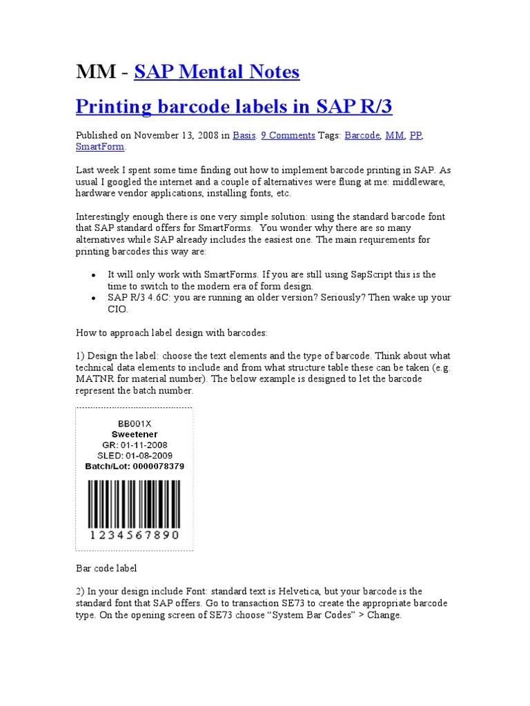 MM SAP Printing Barcode Labels in SAP PDF Barcode Logistics
