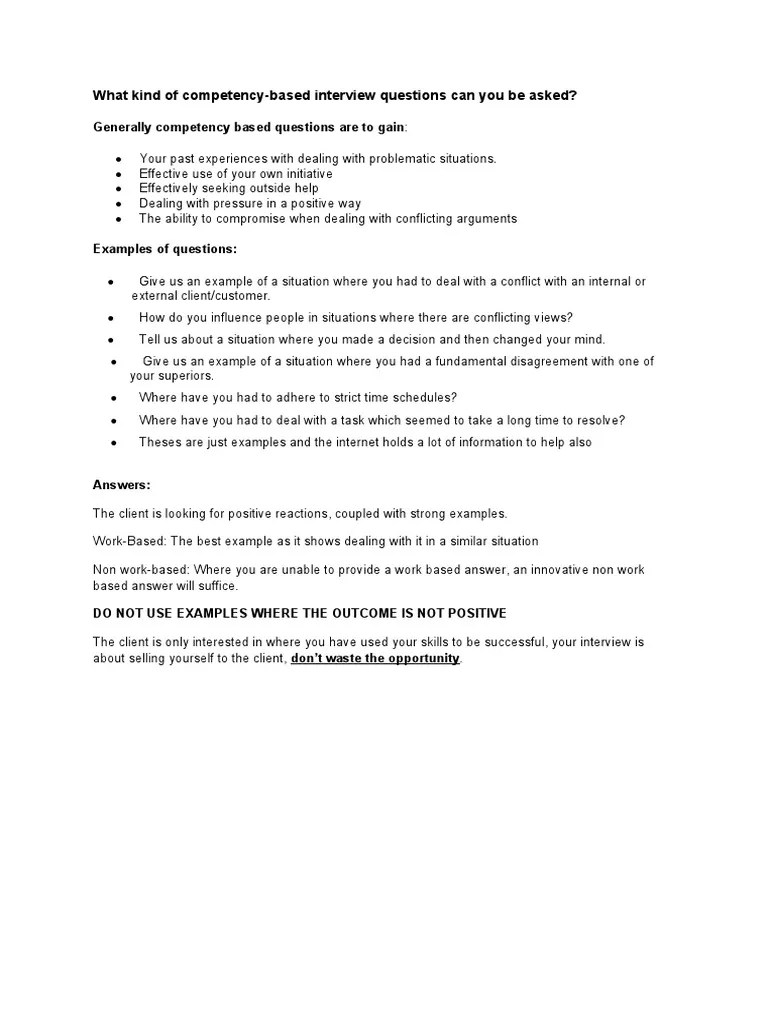 Competency Based Questions Guide PDF