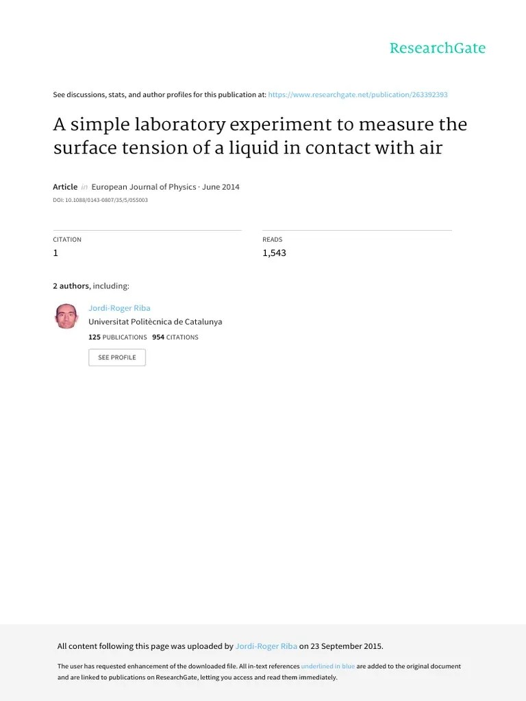 Surface Tension PDF Drop (Liquid) Surface Tension