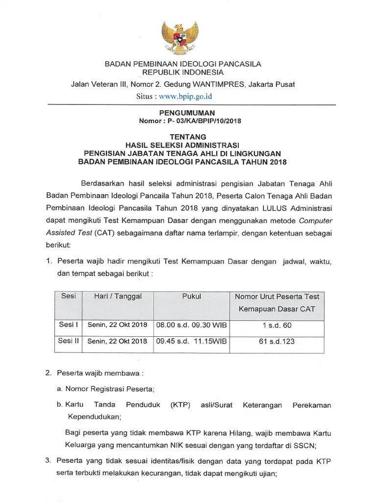 Pengumuman Jadwal Seleksi Cat Tenaga Ahli Revisi | PDF