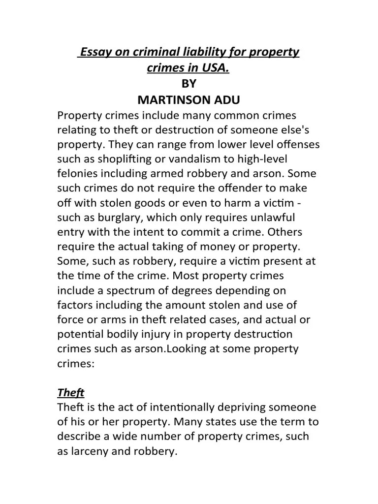 Essay On Criminal Liability For Property Crimes I PDF Larceny Theft