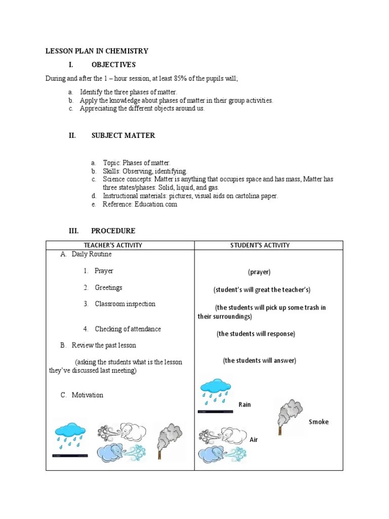 Lesson Plan in Grade 3 Science PDF Matter Liquids