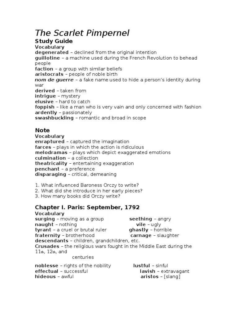 The Scarlet Pimpernel Study Guide The Scarlet Pimpernel