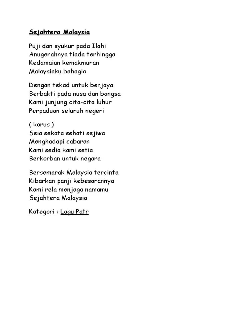 lirik lagu sejahtera malaysia Warren Miller