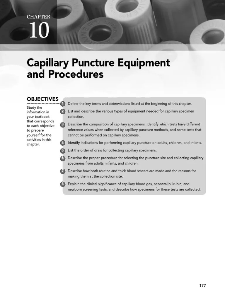 Capillary Puncture Equipment and Procedures Objectives PDF