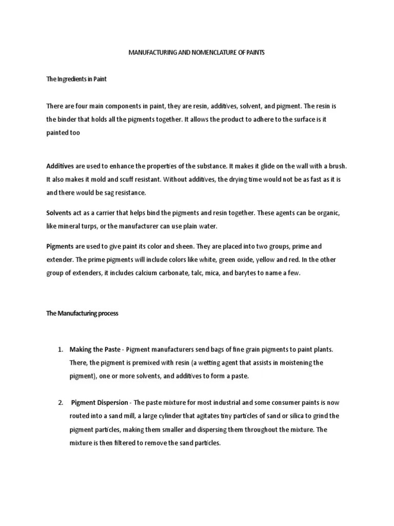 Paint Manufacturing and Nomenclature PDF Pigment Paint
