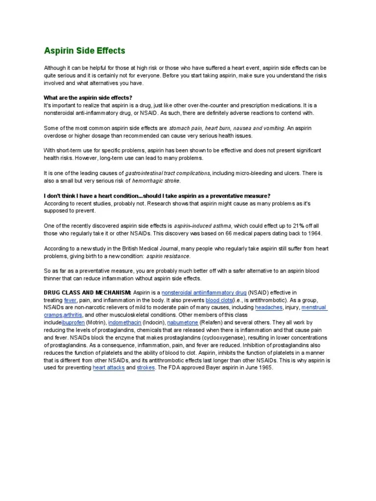 Aspirin Side Effects PDF Aspirin Nonsteroidal Anti Inflammatory Drug
