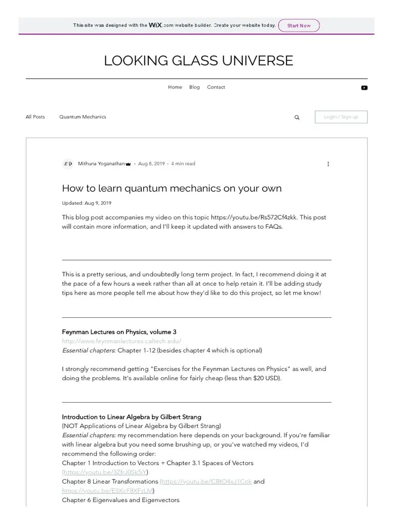 How To Learn Quantum Mechanics On Your Own PDF PDF Quantum