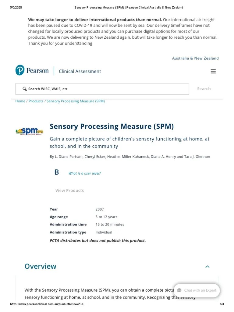 Sensory Processing Measure (SPM) Pearson Clinical Australia & New