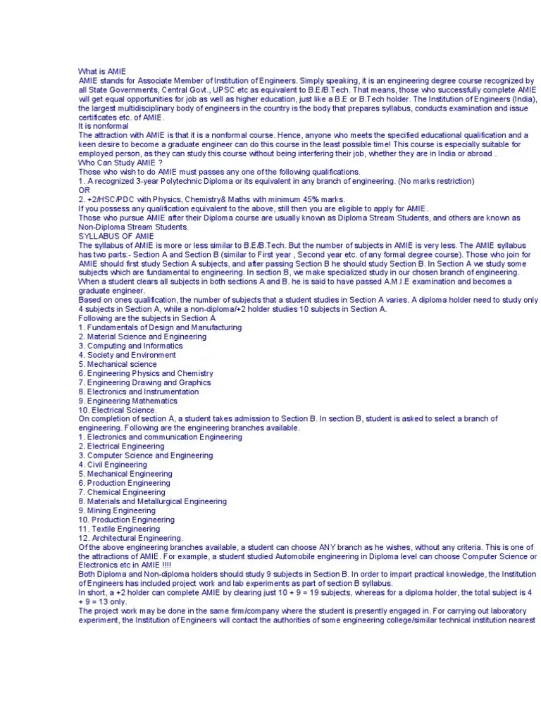 AMIE SEC.A&amp;B Engineering Instrumentation