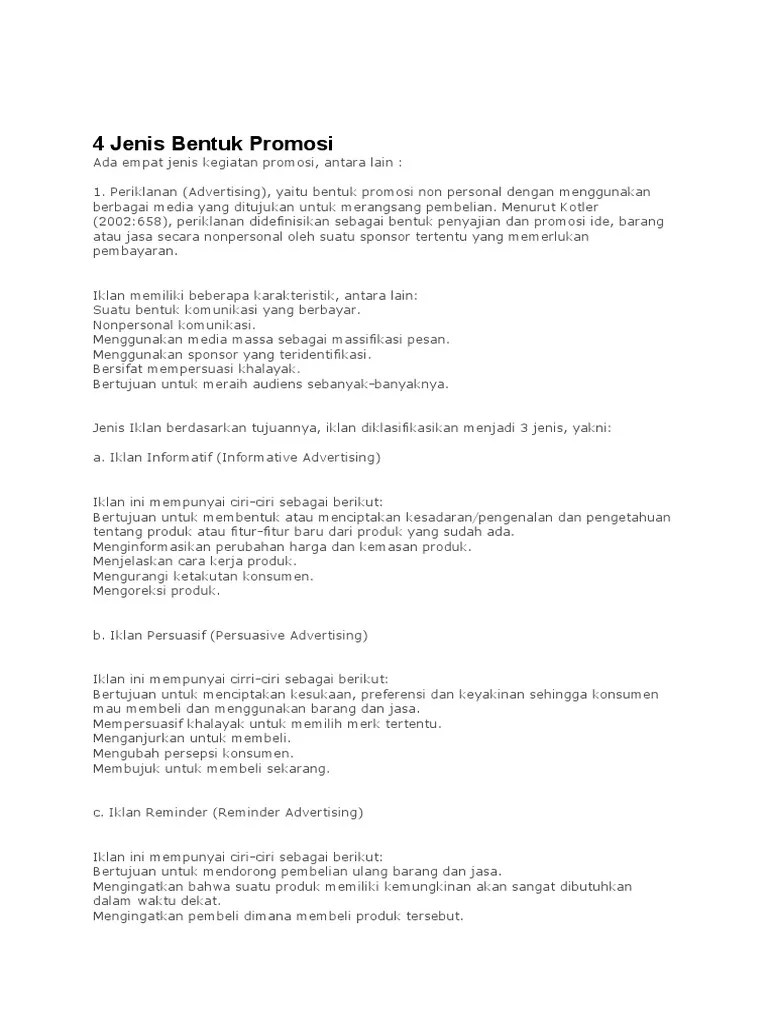 4 Jenis Bentuk Promosi | PDF