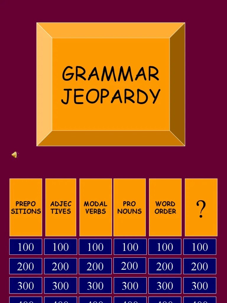 Grammar Jeopardy A Document Testing Knowledge of Parts of Speech, Word