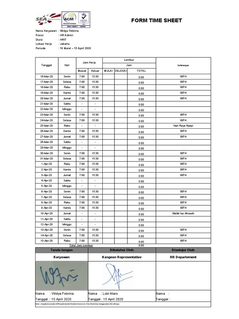 Form Time Sheet