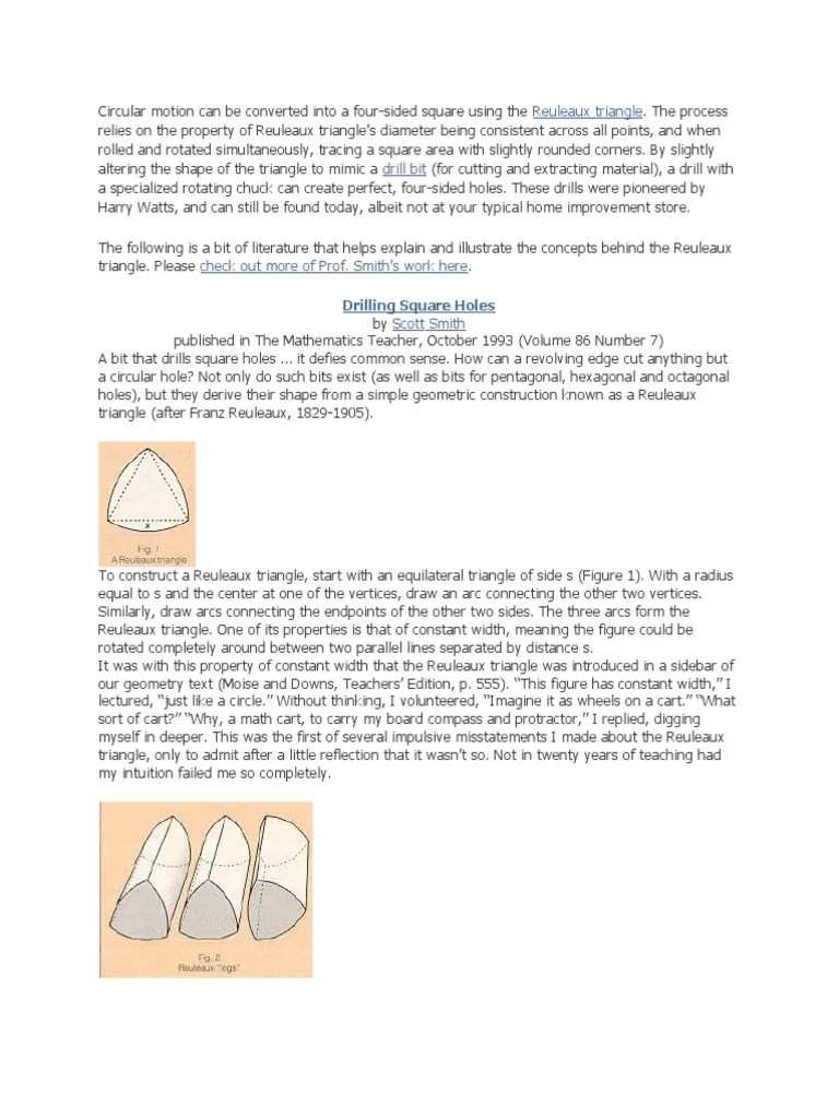 Reuleaux Triangle Drilling Square Holes PDF Euclid Triangle