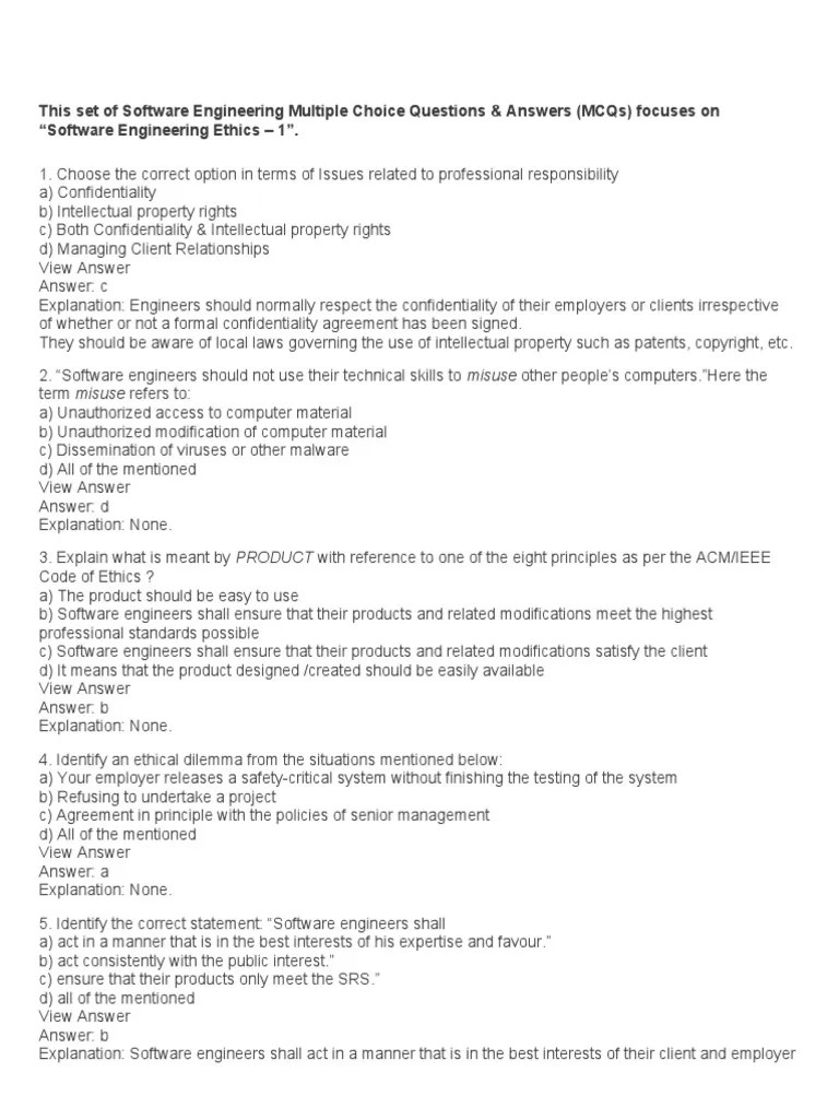 This Set of Software Engineering Multiple Choice Questions & Answers (MCQS) Focuses On "Software