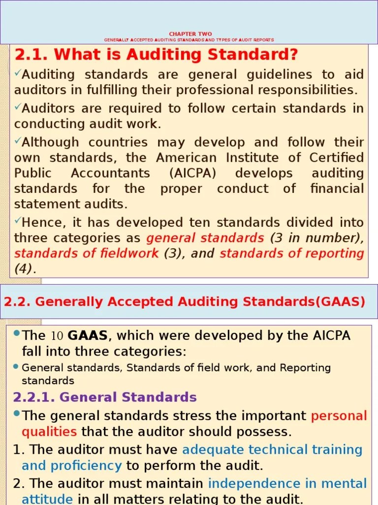 2.1. What Is Auditing Standard? General Standards Standards of Fieldwork Standards of Reporting