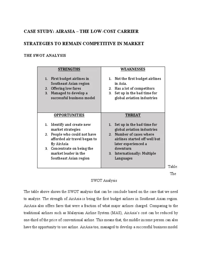 Case Study Airasia The LowCost Carrier Strategies To Remain