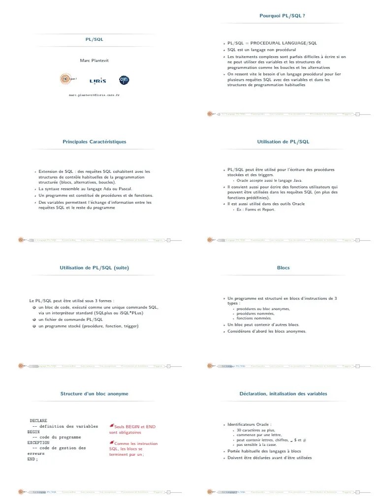 CoursPLSQL Id4172 PDF | PDF | PL/SQL | Structure de contrôle
