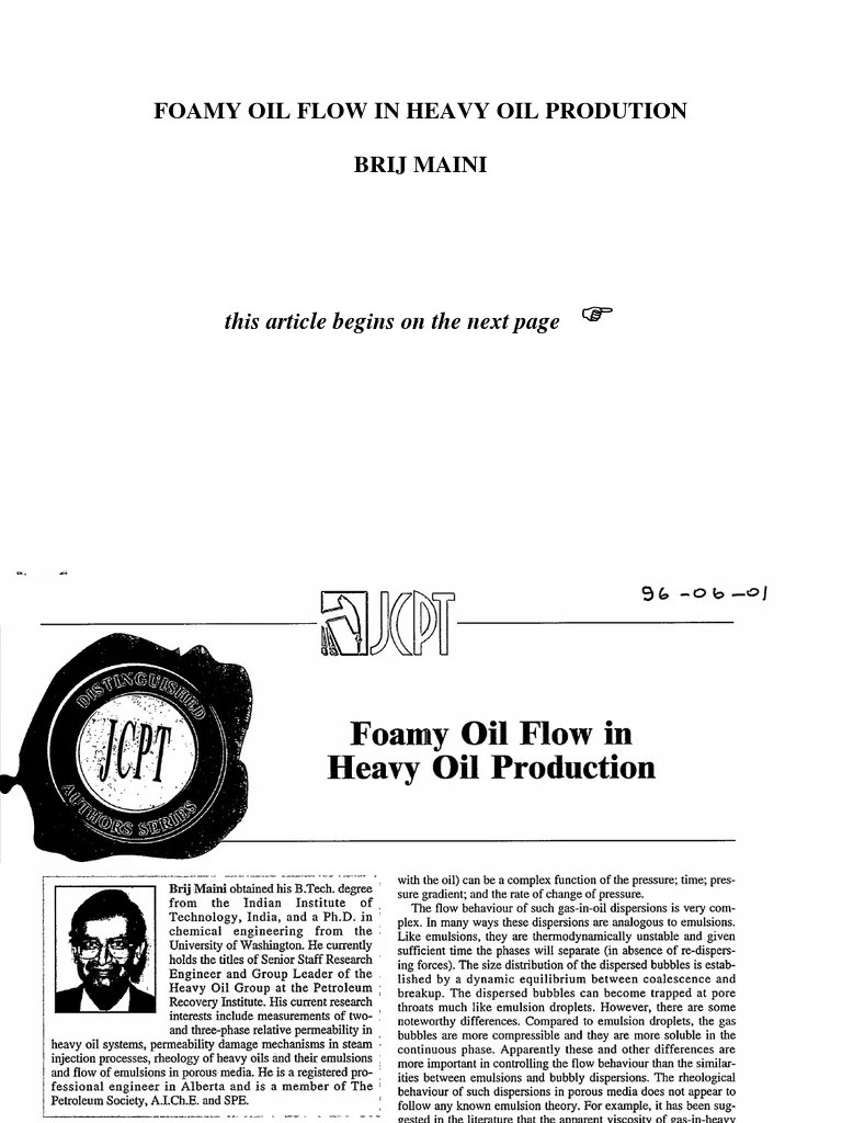 Foamy Oil Flow in Heavy Oil Prodution Brij Maini This Article Begins
