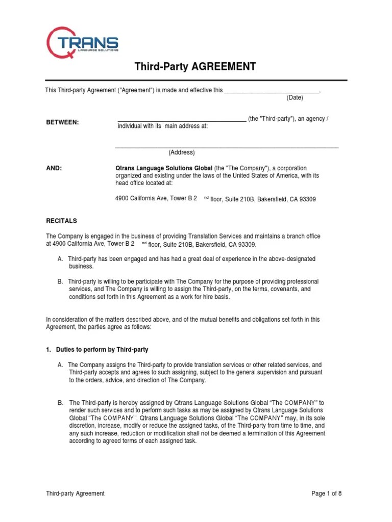 ThirdParty AGREEMENTAgency 26.11.2019 PDF Breach Of Contract