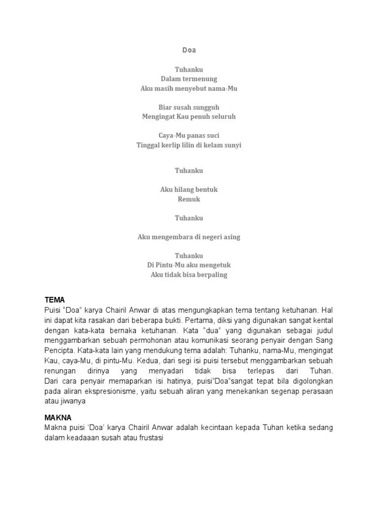 Puisi Doa Chairil Anwar Dan Maknanya