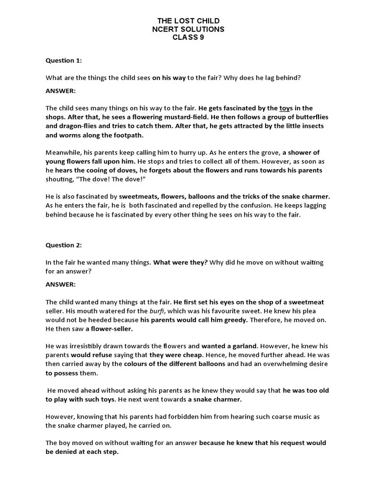 A Distracted Child at the Fair Comprehension Questions and Answers about a Story of a Lost