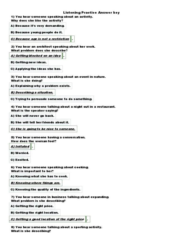 Listening Practice Answer Key | PDF