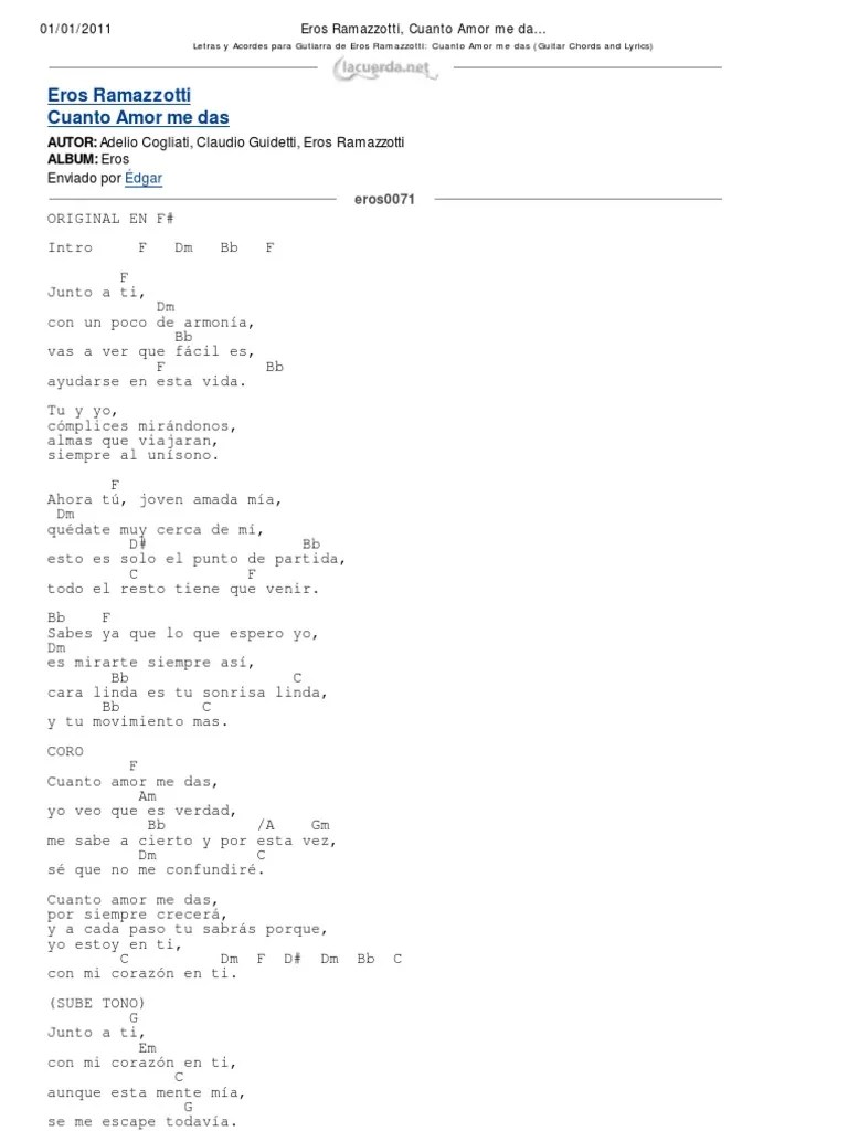 Eros Ramazzotti Cuanto Amor Me Das Acordes para Guitarra PDF