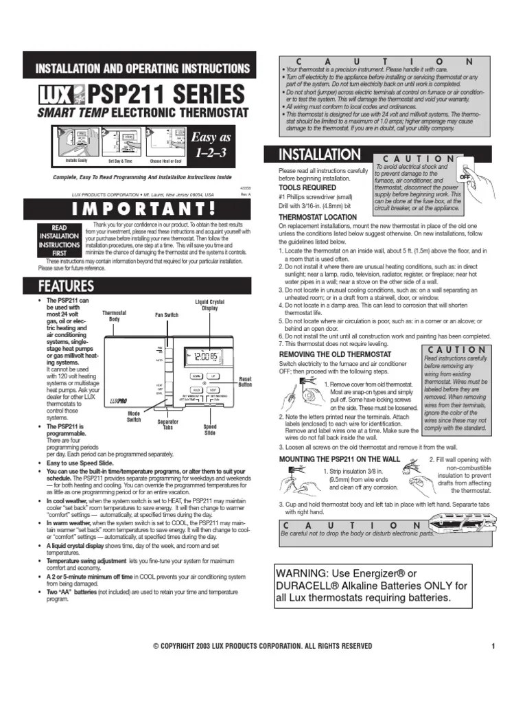 Luxpro Thermostat 211eng | Thermostat | Hvac