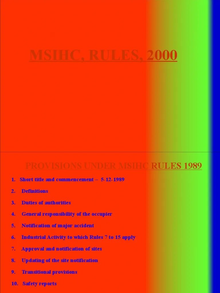 Msihc Rules 1989 PDF Dangerous Goods Chemical Substances