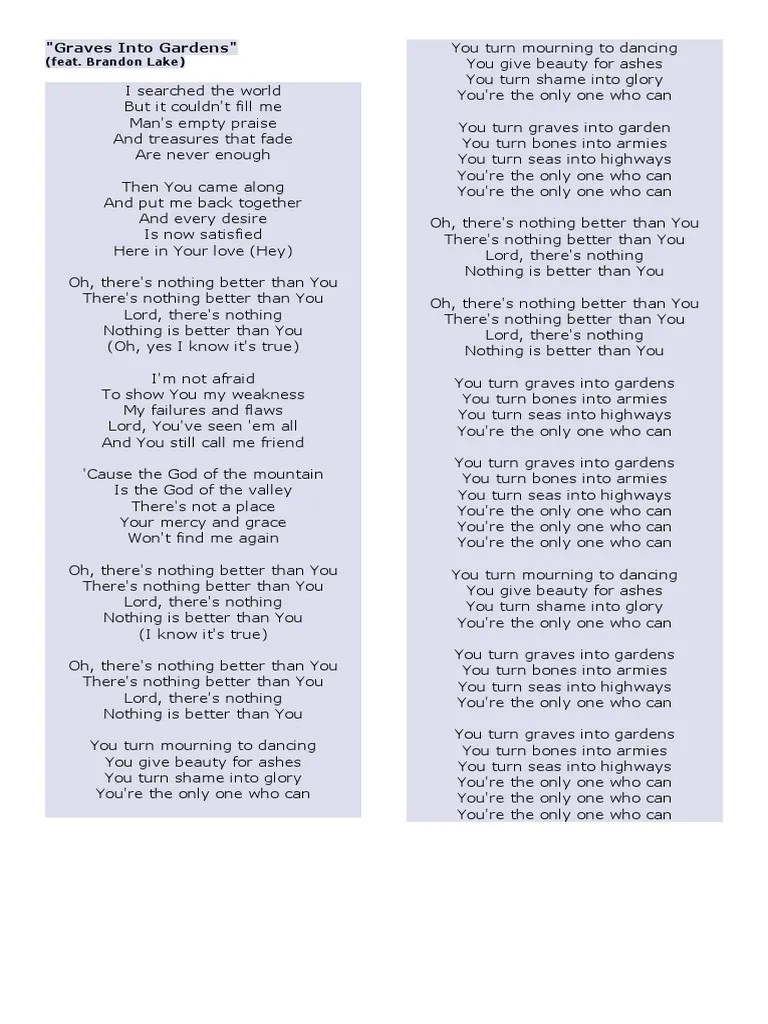 Graves Into Gardens LYRICS PDF