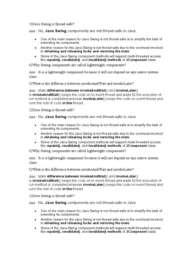 Java Swing Components Are Not ThreadSafe in Java. Main Is Run Method
