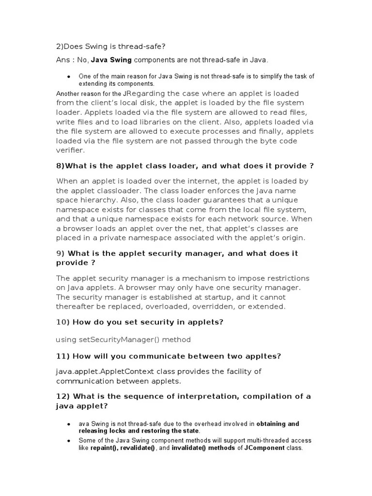 An Overview of Java Swing Thread Safety and Applet Loading