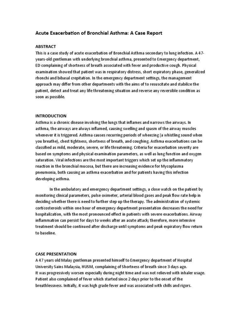 Acute Exacerbation of Bronchial Asthma A Case Report PDF Asthma Clinical Medicine