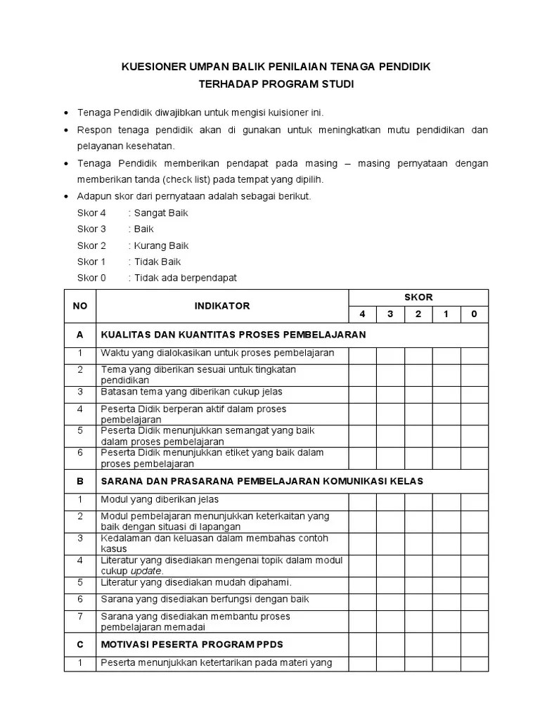 Kuesioner Umpan Balik Dosen - Prodi | PDF