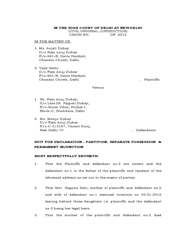 Partition Suit Anil PDF Affidavit Lawsuit