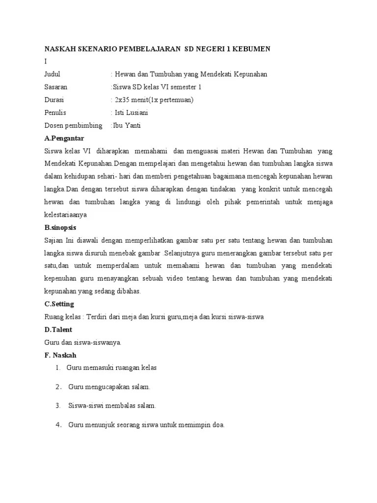 Naskah Skenario Pembelajaran Sd Negeri 1 Kebumen