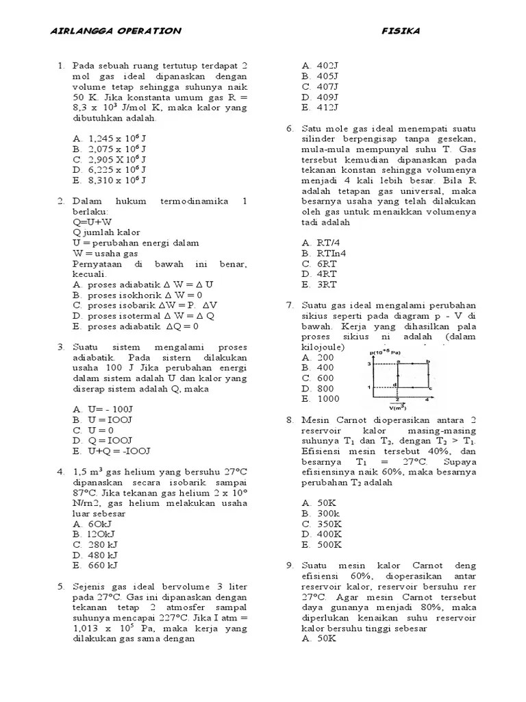 Jika Sejumlah Gas Melakukan Usaha Dengan Proses Adiabatik Maka